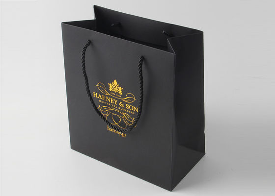 Многоразовые черные бумажные хозяйственные сумки бутика отпечатанные с серебряный штемпелевать