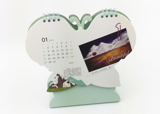 Подгонянная уникальная ежемесячная форма бабочки настольного календаря офиса с стойкой