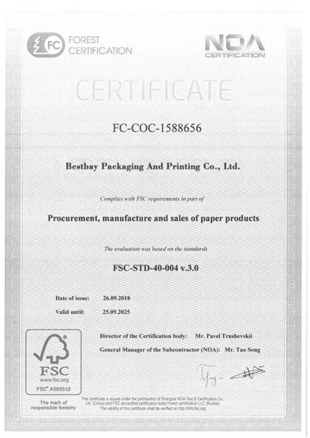 Китай Bestbay Packaging And Printing Co., Ltd Сертификаты